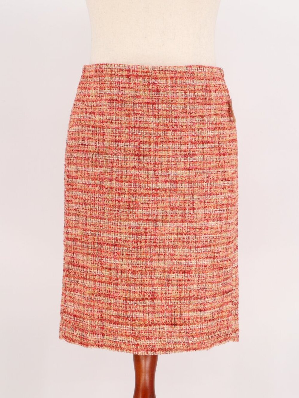 NWT TALBOTS Tweed Pencil Skirt Pink Orange Ivory Textured Lined Career Size 12